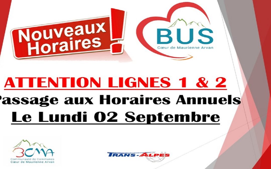 Nouveaux horaires ligne 1 & 2